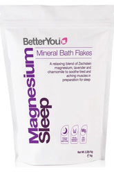 BetterYou Magnesium Sleep Bath Flakes, relaxing blend of magnesium, lavender, and chamomile for improved sleep quality.